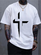 Men’s Black Heavyweight T-Shirt with White Cross Print – All-Season Cotton