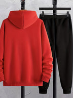 Plus Size Men’s Leaf & Roll Up Print Hoodie + Sweatpants Set