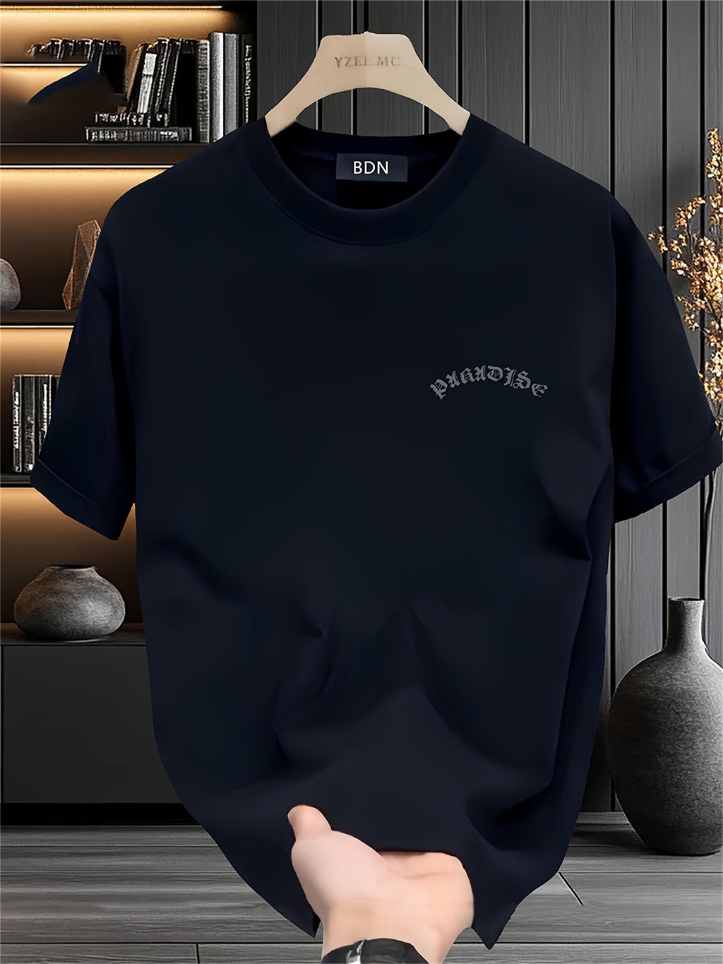 Men’s Heavyweight Graphic Tee – Gothic Lettering & Winged Justice Design