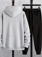 Plus Size Men’s Leaf & Roll Up Print Hoodie + Sweatpants Set