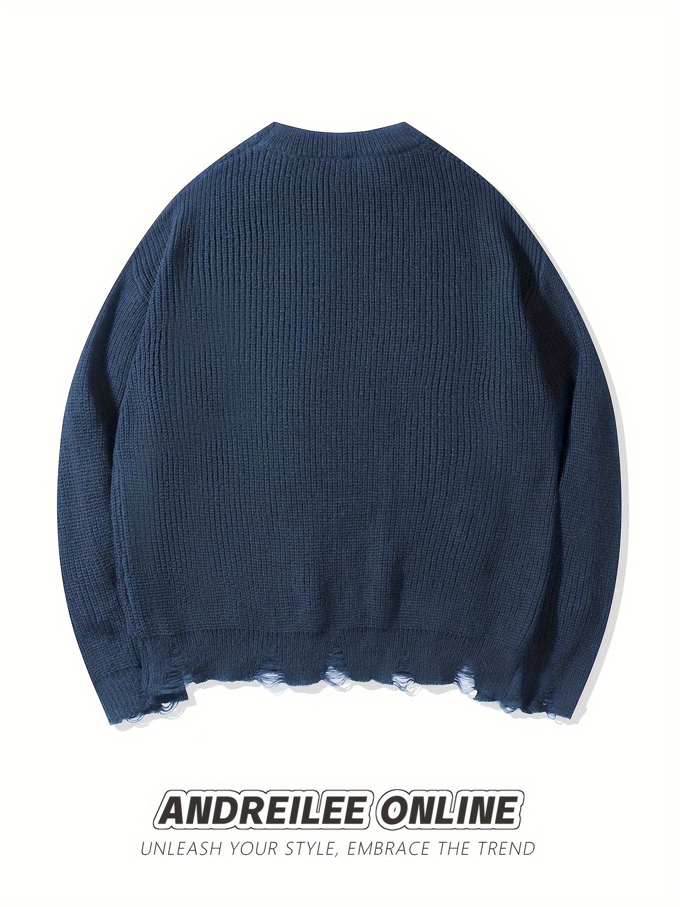 Unisex Distressed Sweater – Frayed Hem & Sleeves Loose Knit Street Pullover