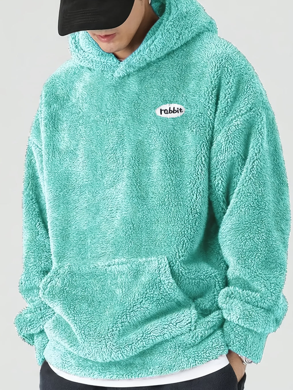 Men’s Oversized Plush Hoodie – Warm Fleece Pullover with Large Pocket