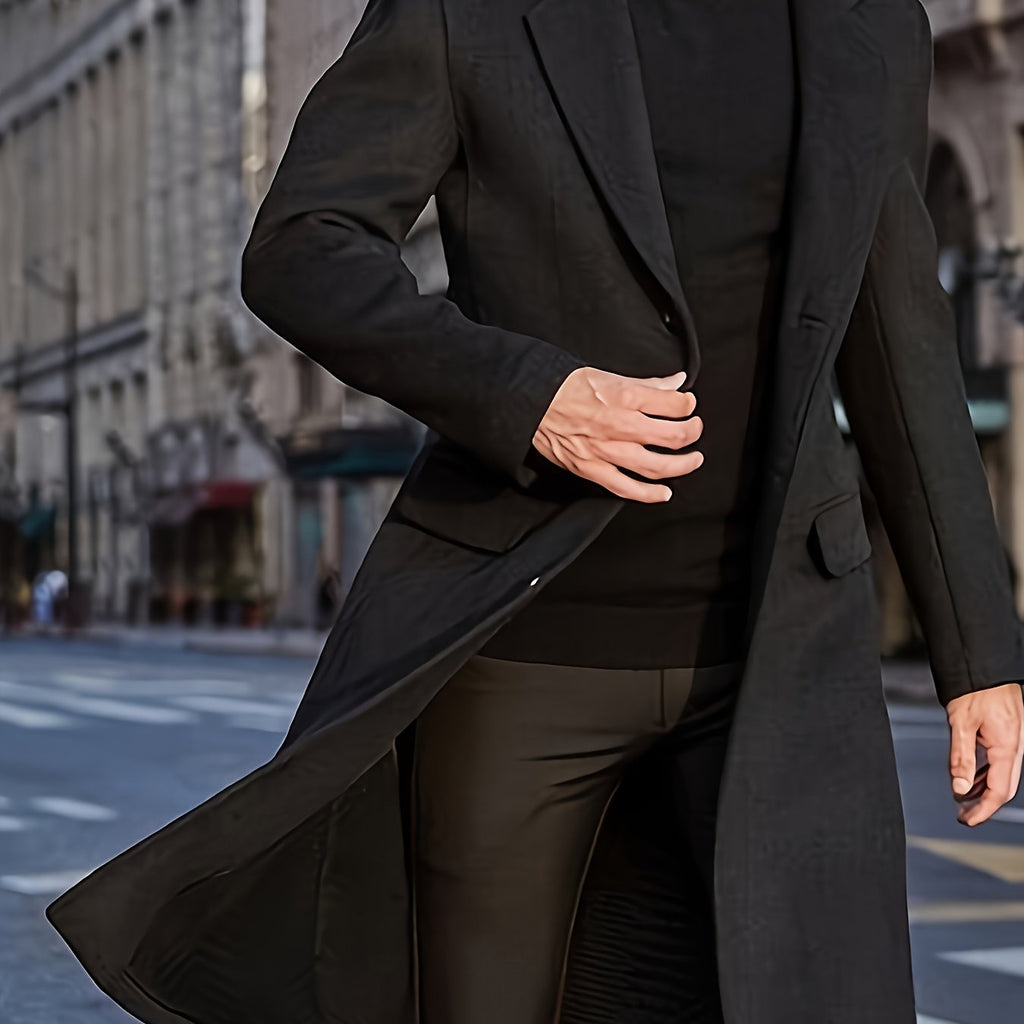 Men’s Long Warm Dragon & Phoenix Trench Coat – Classic Autumn/Winter Outerwear