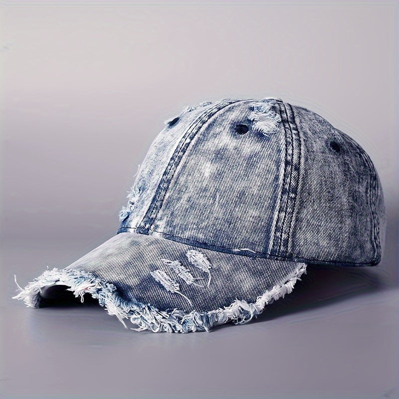 Vintage Grey Washed Baseball Cap – Distressed Korean Duckbill Streetwear Hat