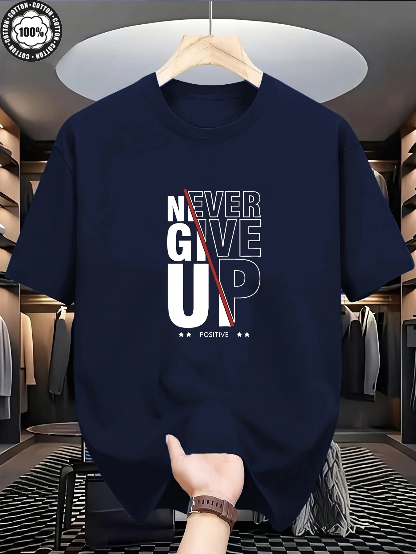 Men’s Oversized “Never Give Up” Heavyweight Tee