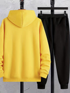 Plus Size Men’s Leaf & Roll Up Print Hoodie + Sweatpants Set
