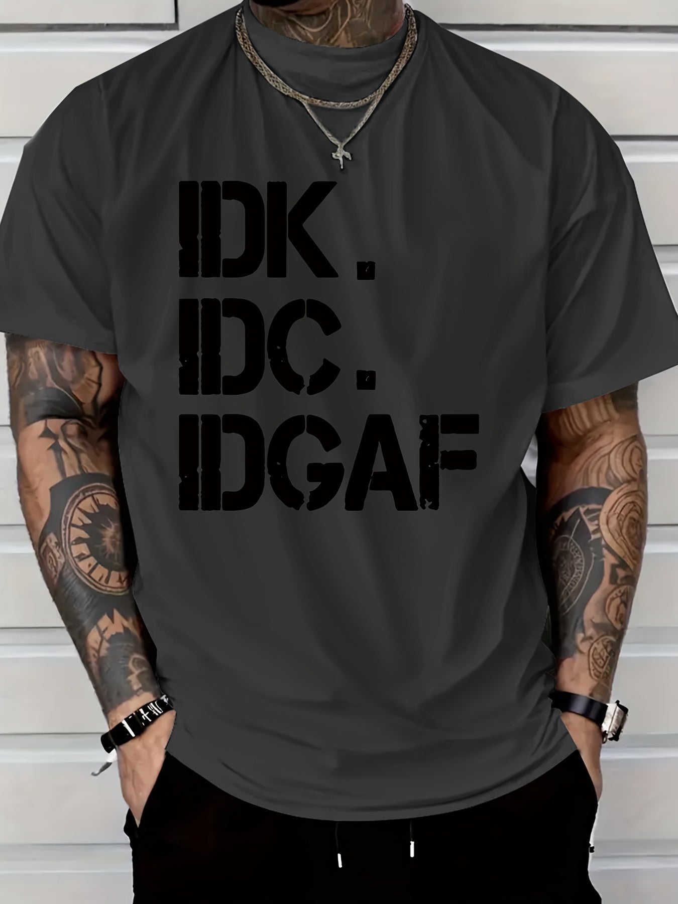 Men’s IDK IDC IDGAF Print T-Shirt – Casual Crew Neck Summer Tee