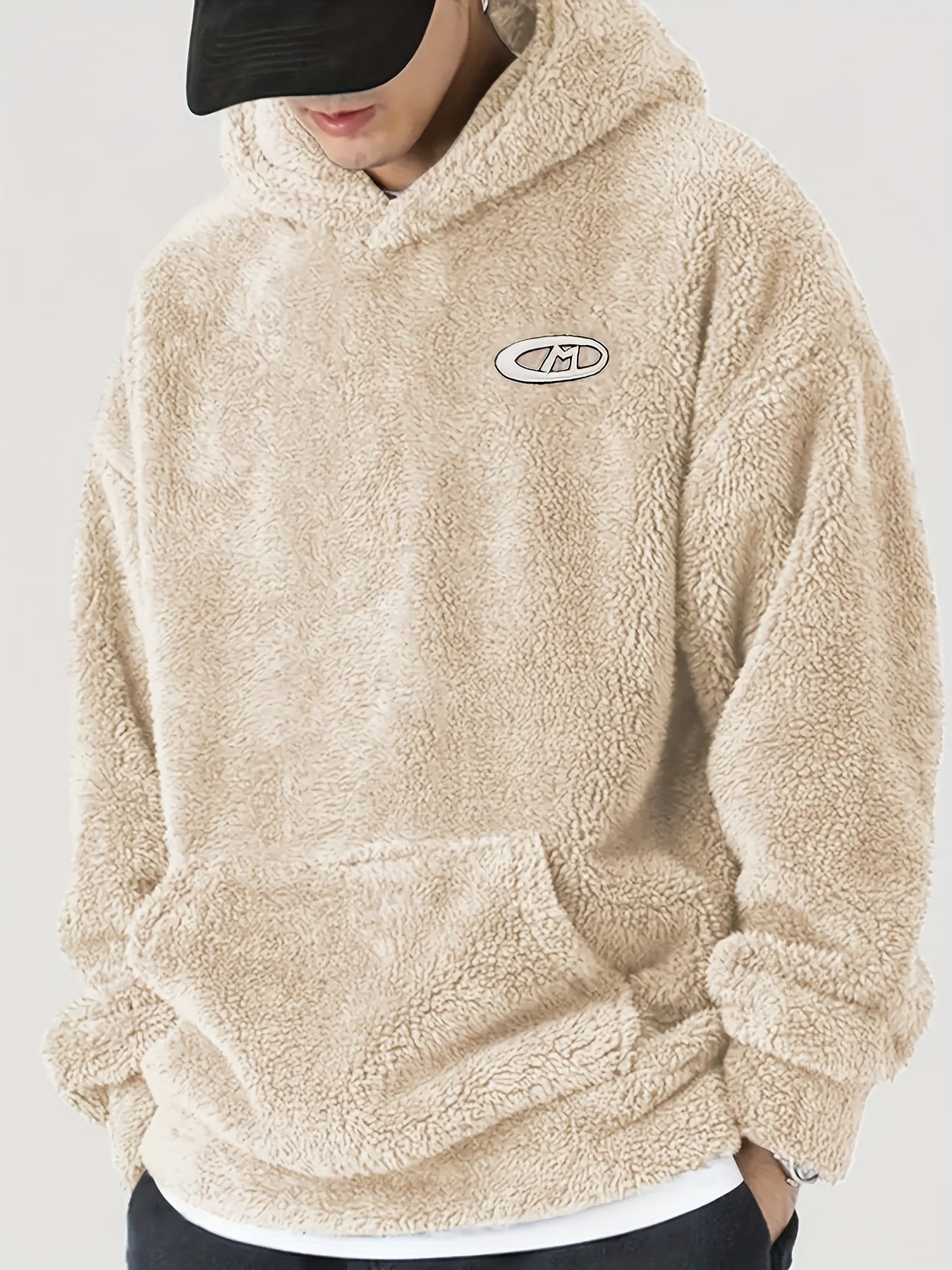 Men’s Oversized Plush Hoodie – Warm Fleece Pullover with Large Pocket