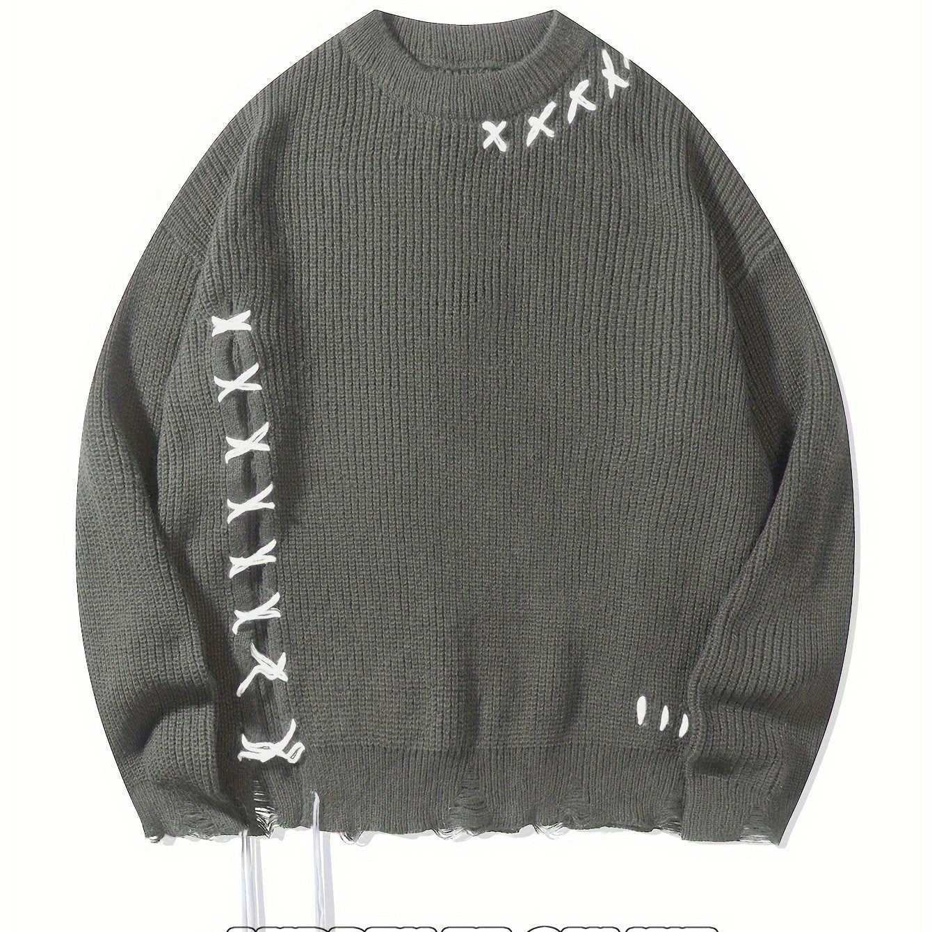 Unisex Distressed Sweater – Frayed Hem & Sleeves Loose Knit Street Pullover