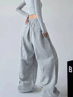 Women’s Cross-Print Joggers – Light Gray Polyester Straight-Leg Pants (Spring/Fall)
