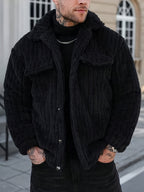 Men’s Plush Winter Coat – Grey Soft Collar Jacket with Single-Breasted Buttons