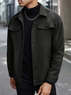 Men’s Classic Black Bomber Jacket – Loose Fit Button-Up Fall/Winter Outerwear