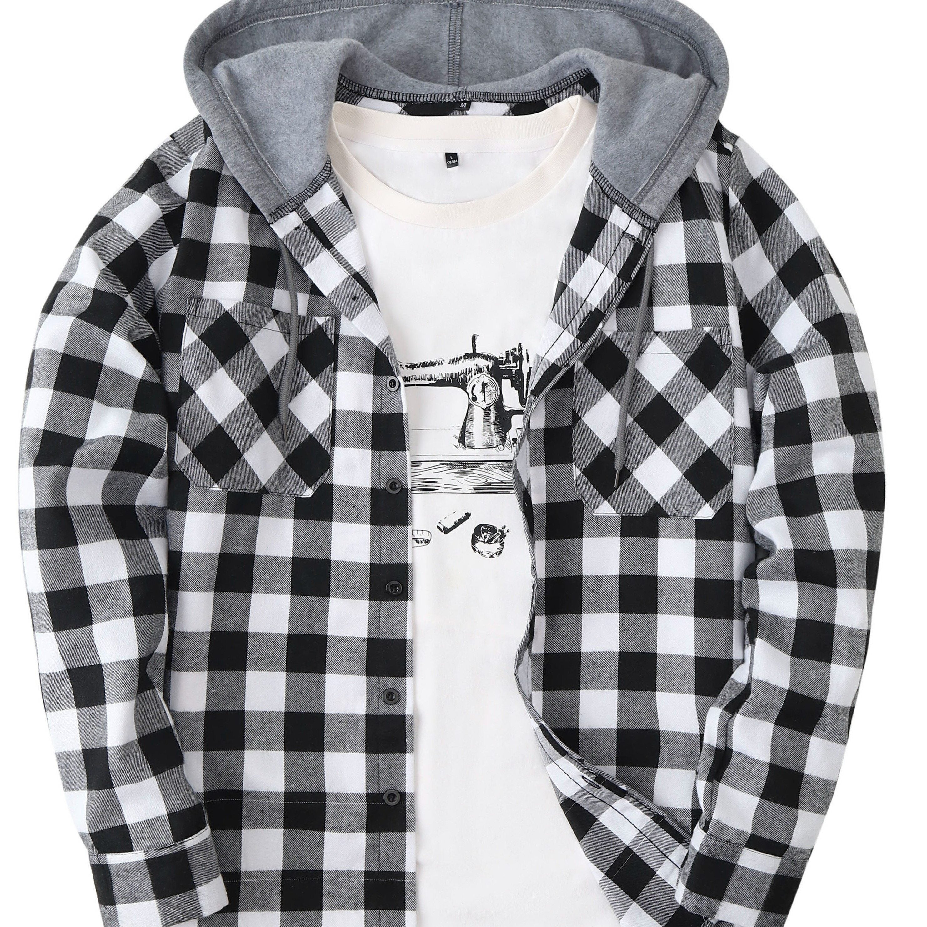 Men’s Plaid Hooded Jacket – Button-Front Checkered Fall/Winter Shirt Coat