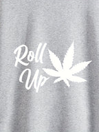 Plus Size Men’s Leaf & Roll Up Print Hoodie + Sweatpants Set