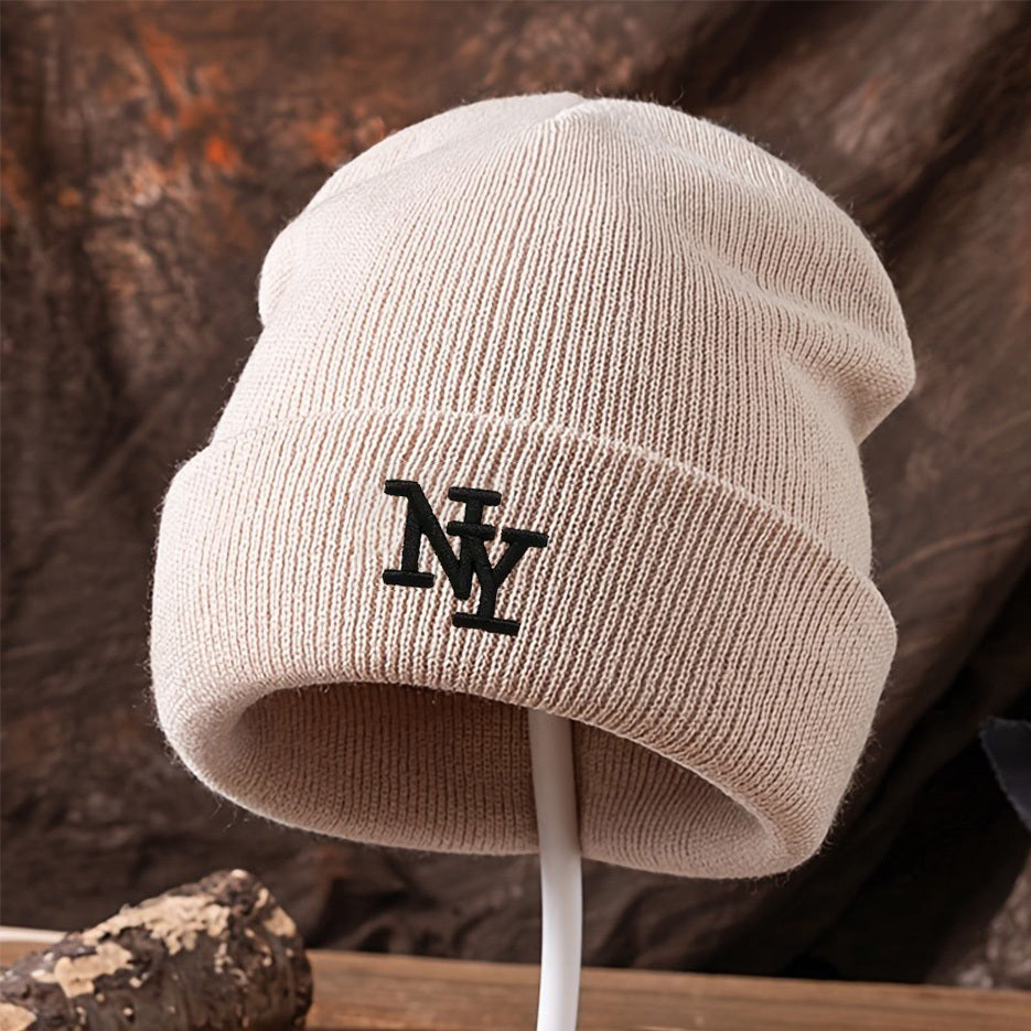 NY Embroidered Black Beanie – Unisex Streetwear Knit Hat for Fall/Winter