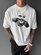 Men’s Loose Fit Graphic T-Shirt – Purple Knife & Smiling Face Print