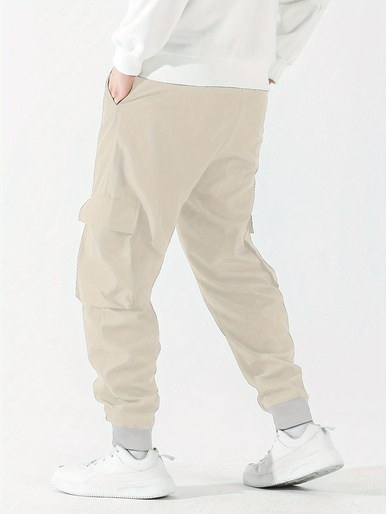 Men’s Street Style Oversized Footed Cargo Pants – Drawstring Waist, Spring/Fall Comfort