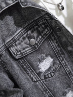 Men’s Distressed Slim-Fit Denim Jacket – Frayed Streetwear Workwear
