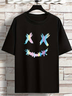 Oversized Pastel Bird Print T-Shirt – Black Casual Tee for Youth & Men (Plus Size)