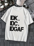 Men’s IDK IDC IDGAF Print T-Shirt – Casual Crew Neck Summer Tee