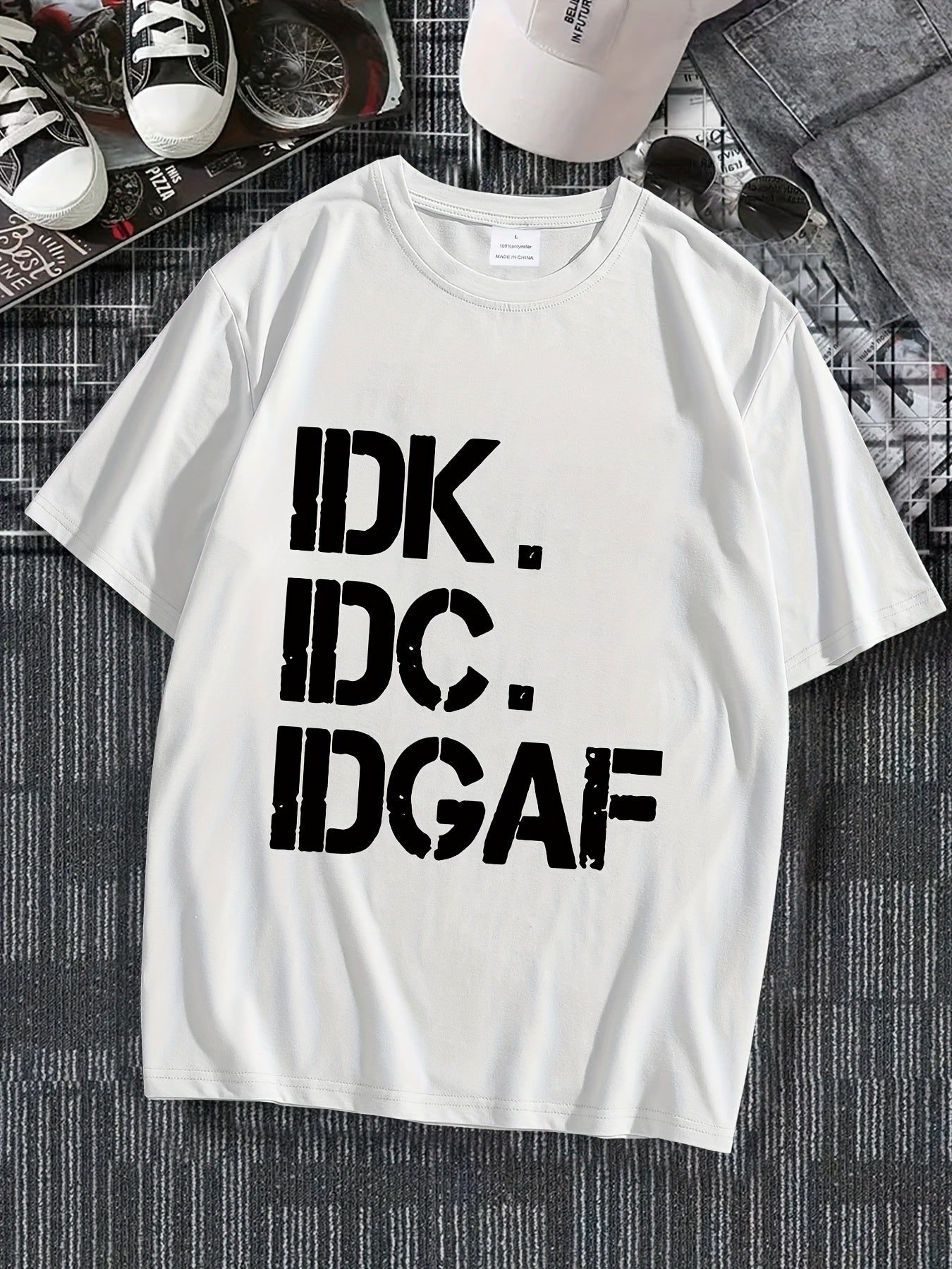 Men’s IDK IDC IDGAF Print T-Shirt – Casual Crew Neck Summer Tee