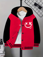 Funny Face Graphic Hoodie Jacket – Loose Fit Contrast Zip-Up Winter Outerwear