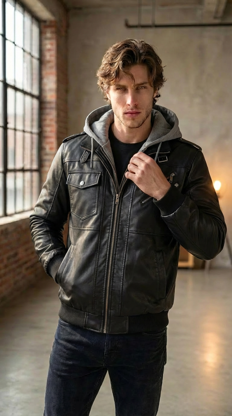 Men’s "BESTSELLER" Black Hooded Jacket – Full-Zip Outdoor Casual Coat