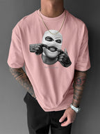 Men’s Loose Fit Graphic T-Shirt – Purple Knife & Smiling Face Print