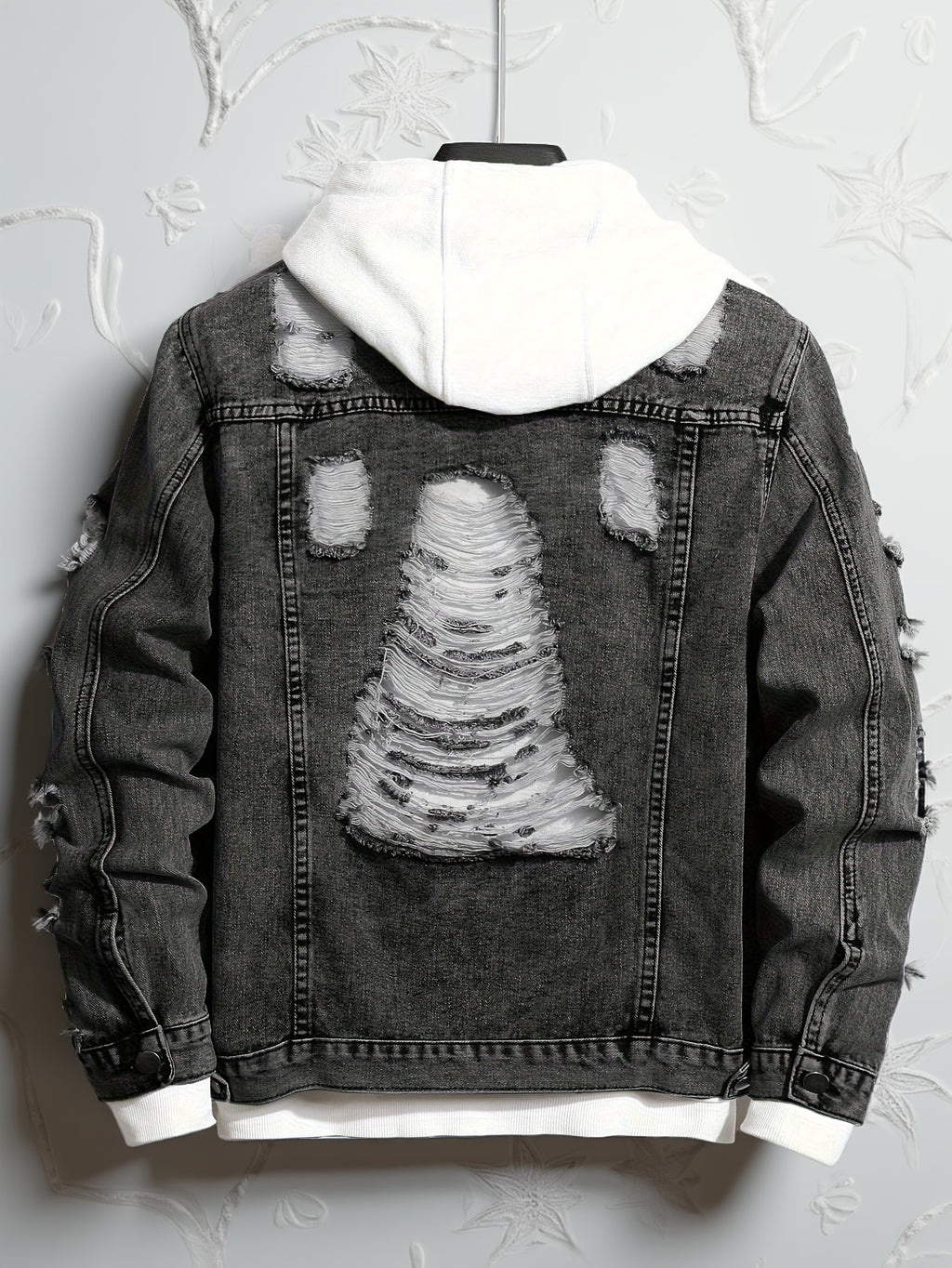 Men’s Distressed Slim-Fit Denim Jacket – Frayed Streetwear Workwear