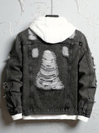 Men’s Distressed Slim-Fit Denim Jacket – Frayed Streetwear Workwear