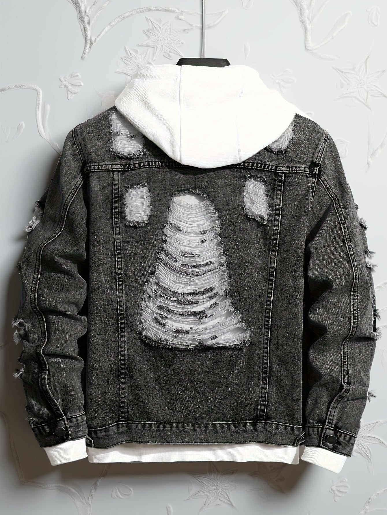 Men’s Distressed Slim-Fit Denim Jacket – Frayed Streetwear Workwear