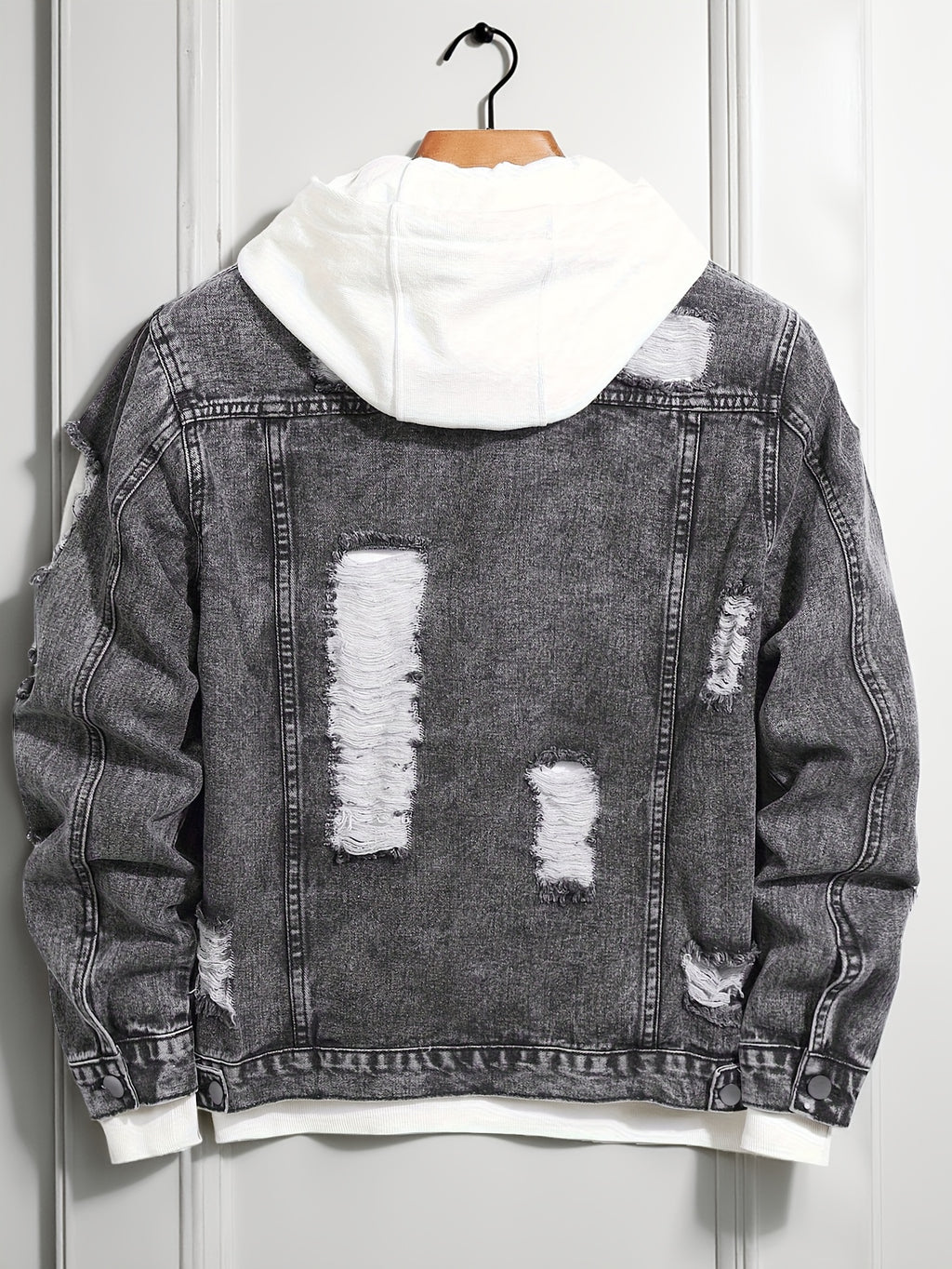 Men’s Distressed Slim-Fit Denim Jacket – Frayed Streetwear Workwear