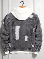 Men’s Distressed Slim-Fit Denim Jacket – Frayed Streetwear Workwear