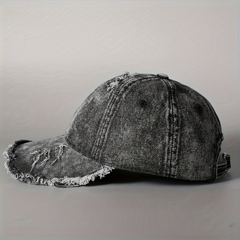 Vintage Grey Washed Baseball Cap – Distressed Korean Duckbill Streetwear Hat