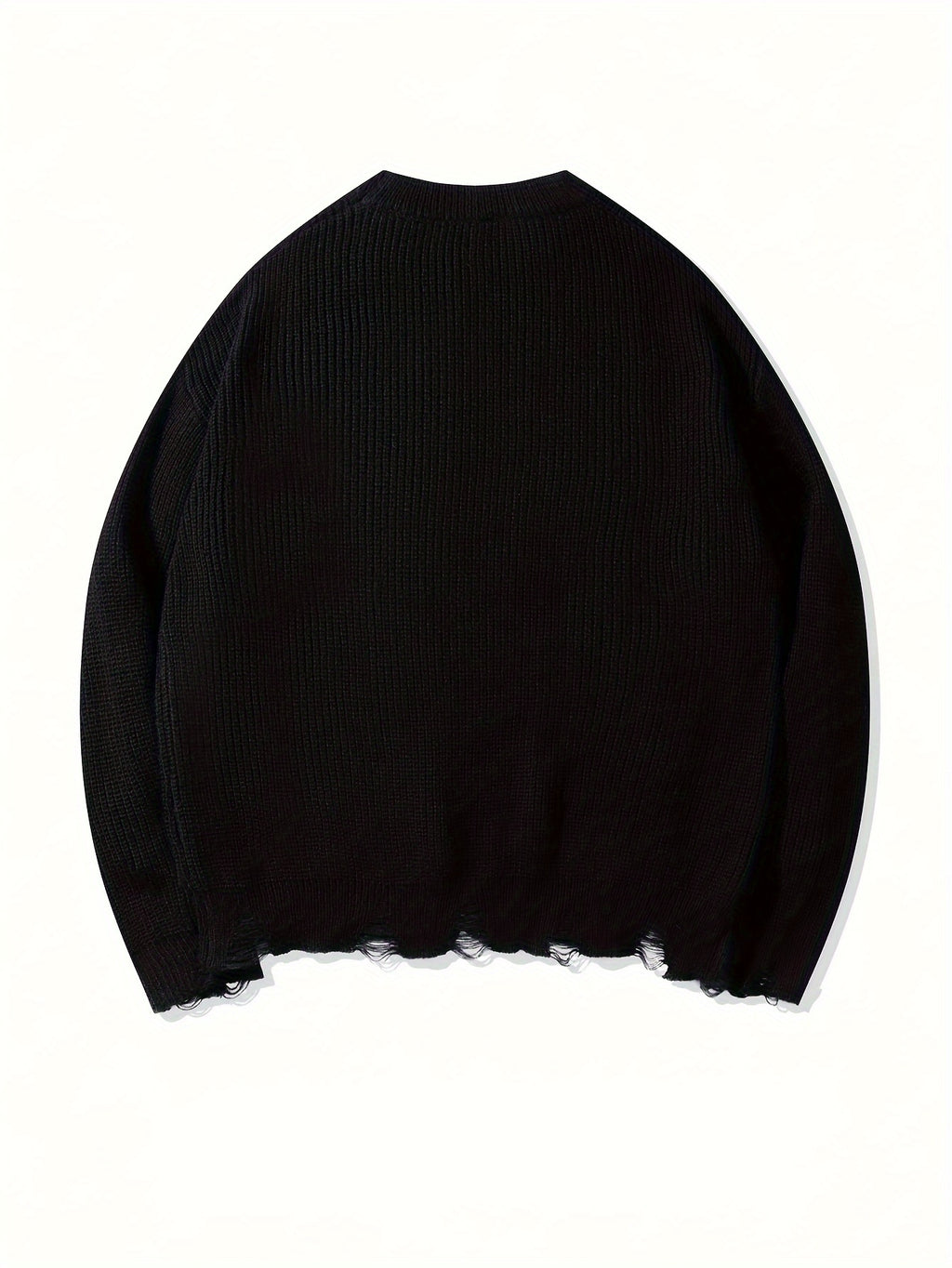 Unisex Distressed Sweater – Frayed Hem & Sleeves Loose Knit Street Pullover