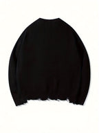 Unisex Distressed Sweater – Frayed Hem & Sleeves Loose Knit Street Pullover