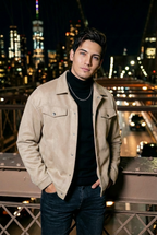 Men’s Slim-Fit Korean Lapel Jacket – Solid Color Spring/Fall Coat