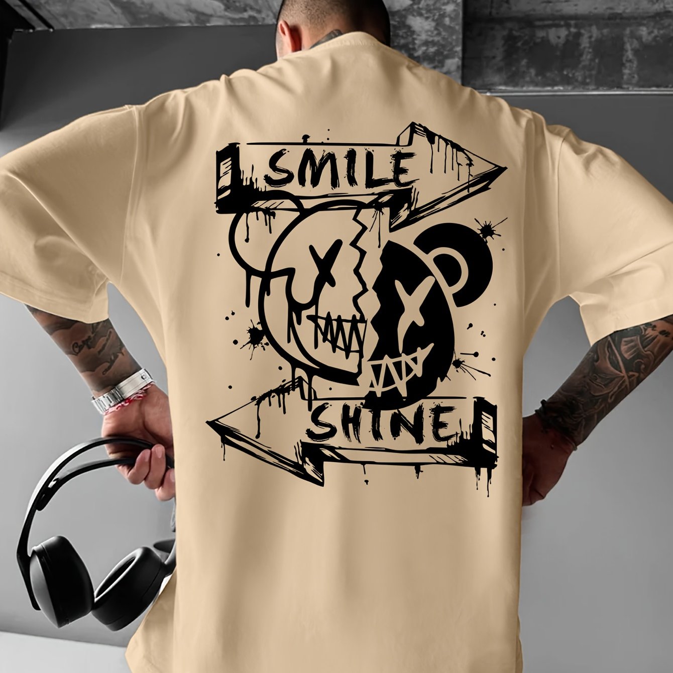 Men’s “Smile & Shine” Skull Graphic T-Shirt – Urban Streetwear Tee