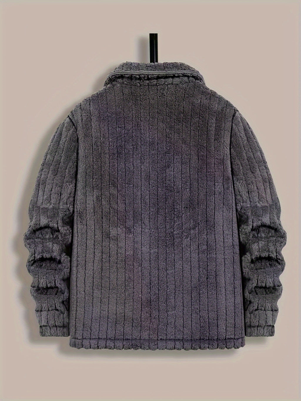 Men’s Plush Winter Coat – Grey Soft Collar Jacket with Single-Breasted Buttons