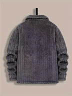Men’s Plush Winter Coat – Grey Soft Collar Jacket with Single-Breasted Buttons