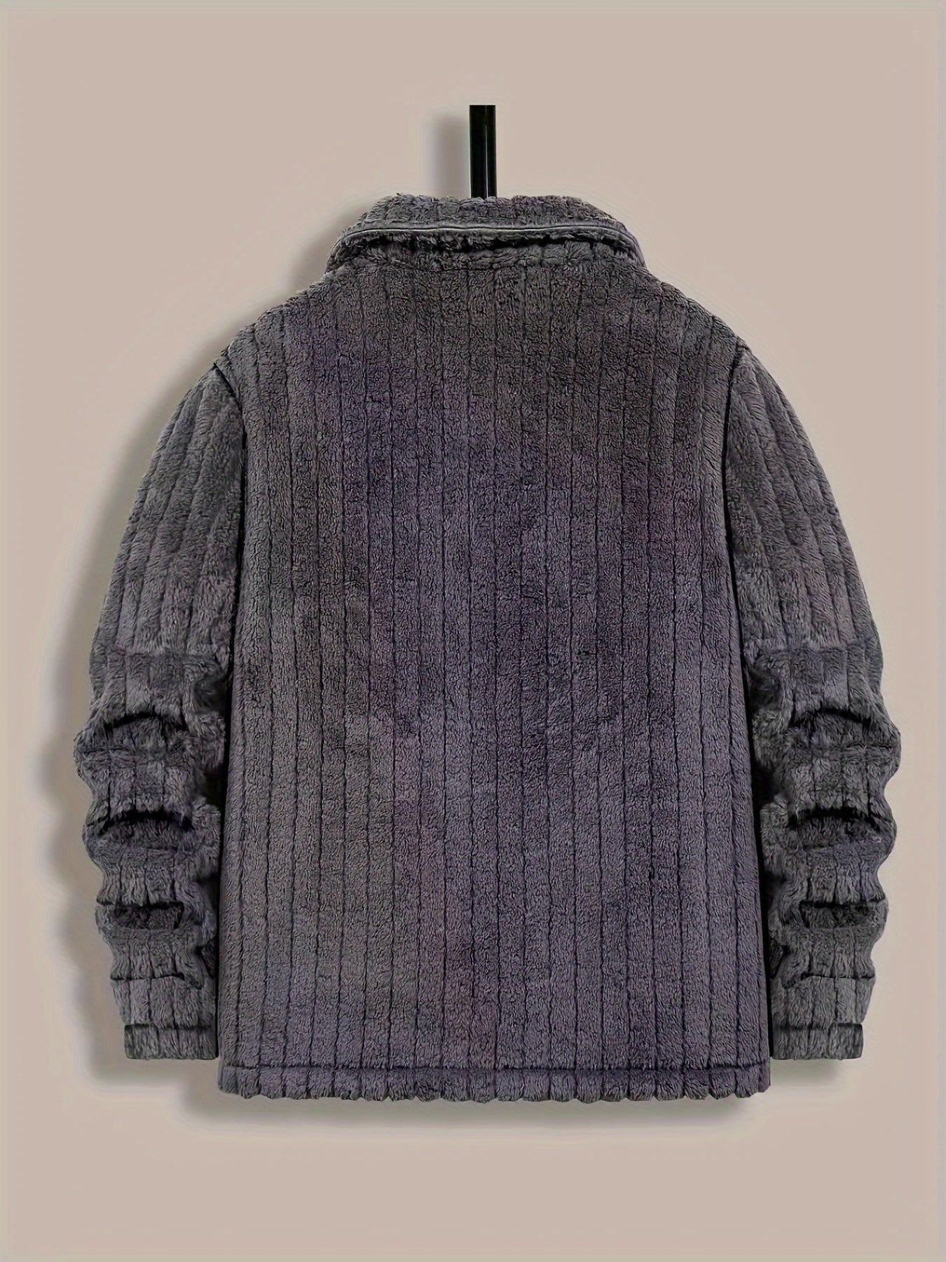 Men’s Plush Winter Coat – Grey Soft Collar Jacket with Single-Breasted Buttons