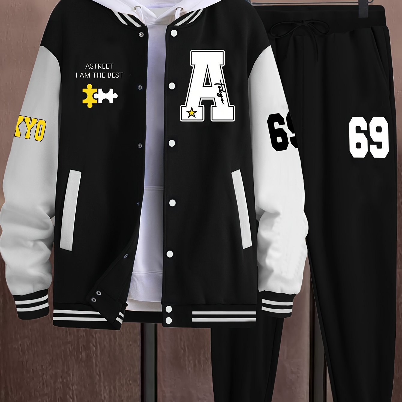 Men’s A-69 Color Block Varsity Jacket & Joggers Set