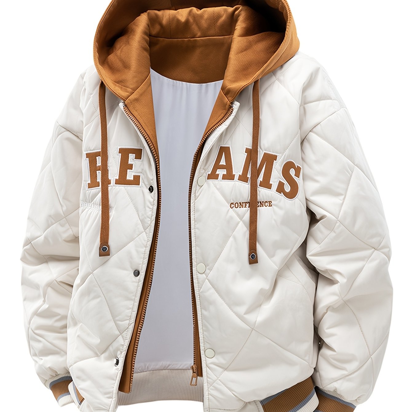 Men’s Letter Embroidery Winter Hooded Jacket – 2025 Faux Two-Piece Street Coat