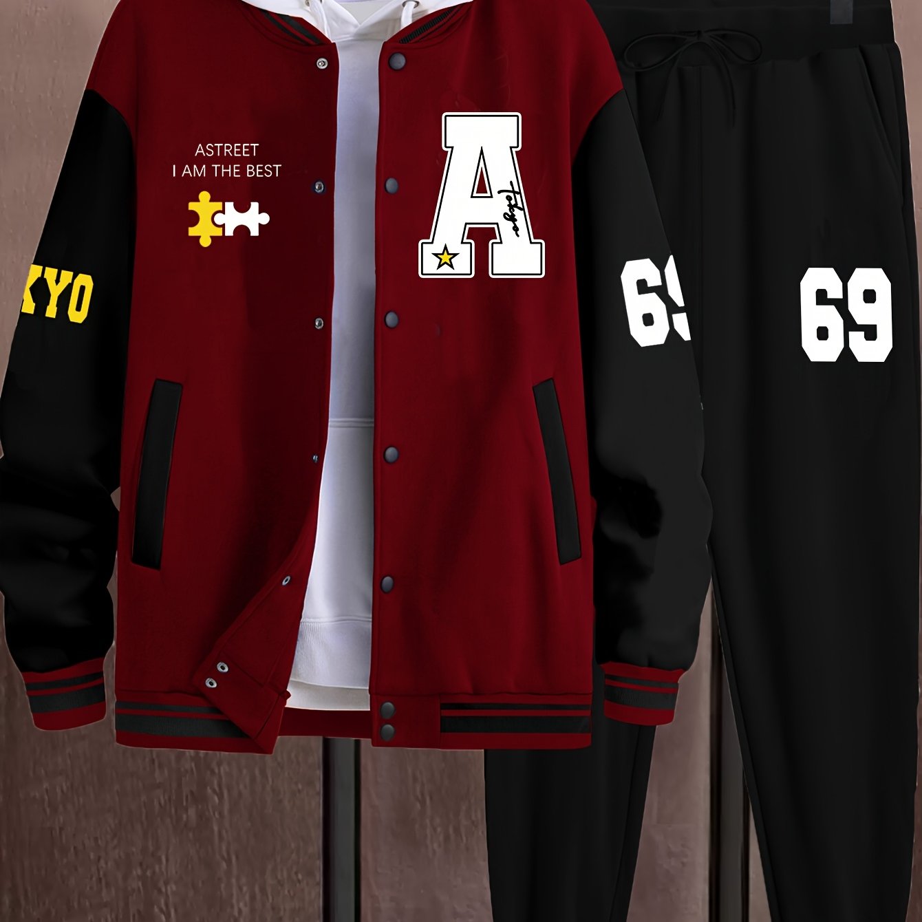 Men’s A-69 Color Block Varsity Jacket & Joggers Set