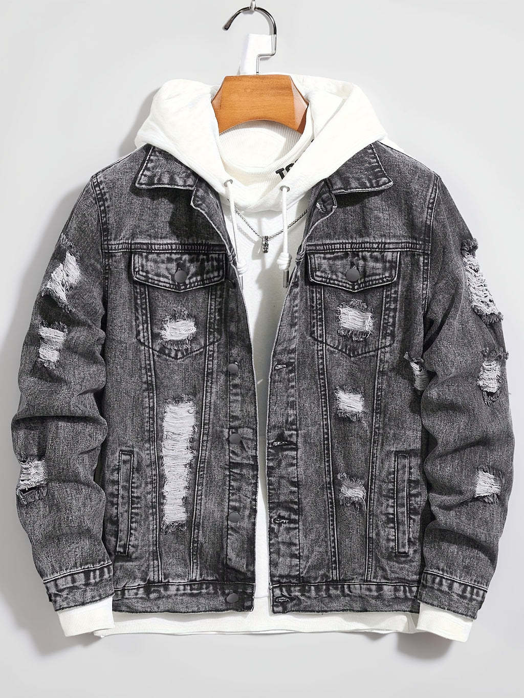 Men’s Distressed Slim-Fit Denim Jacket – Frayed Streetwear Workwear