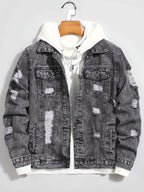 Men’s Distressed Slim-Fit Denim Jacket – Frayed Streetwear Workwear