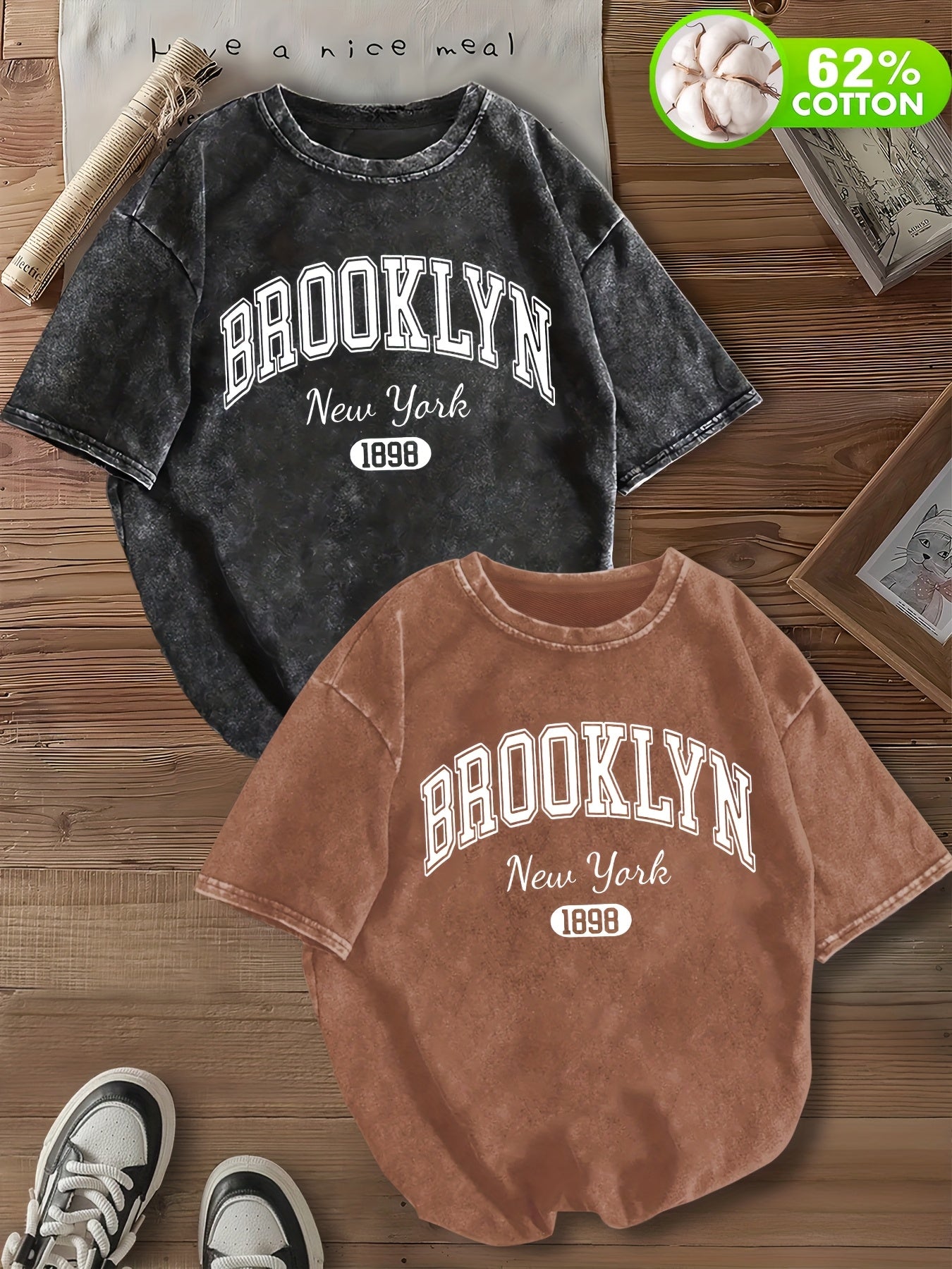 Women’s Brooklyn New York 1898 T-Shirt – Maroon Short Sleeve Summer Tee