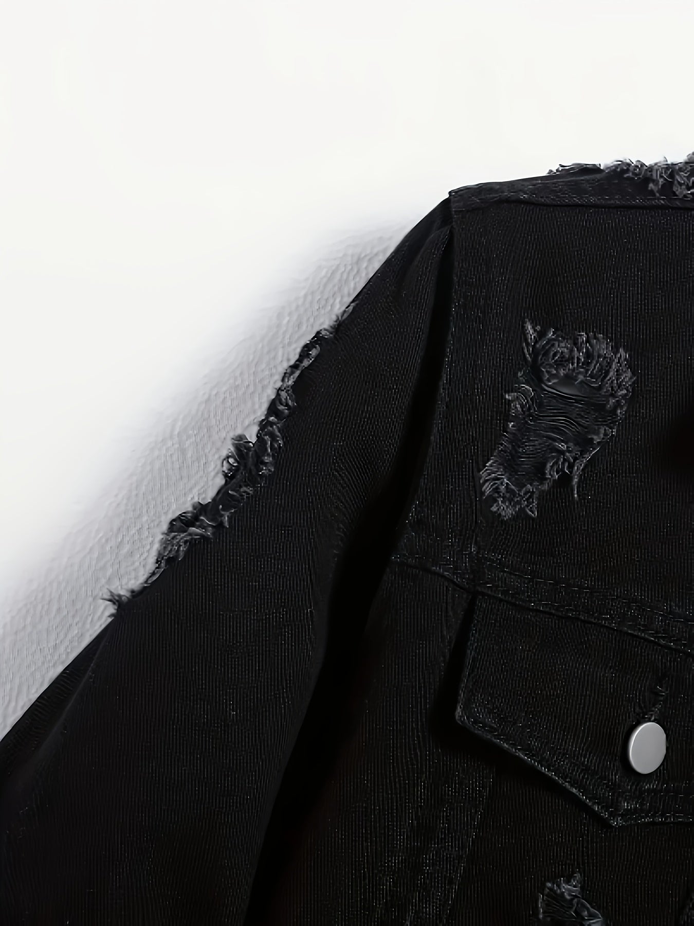 Men’s Bestseller Distressed Black Denim Jacket – Vintage Workwear Street Coat