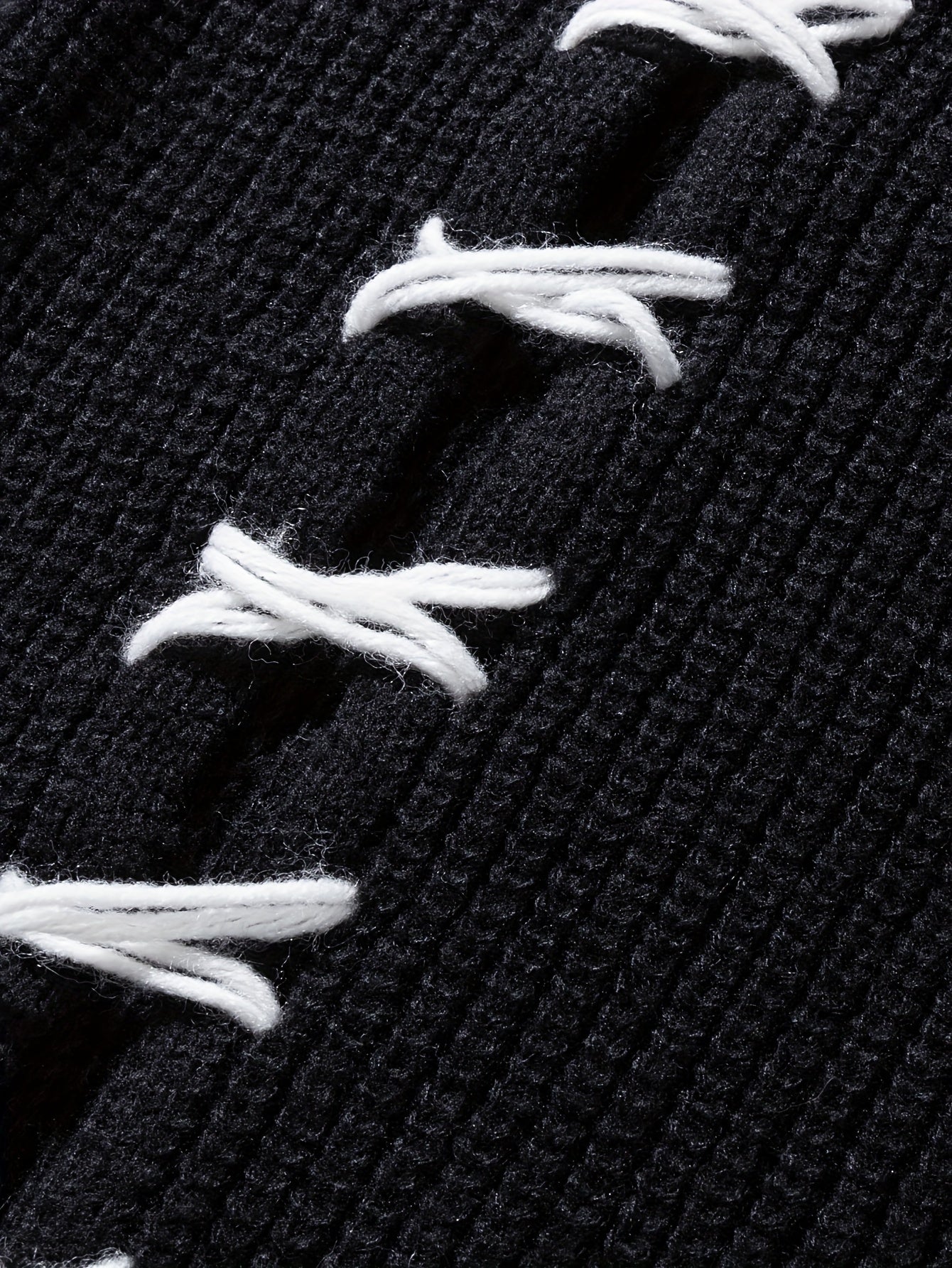 Unisex Distressed Sweater – Frayed Hem & Sleeves Loose Knit Street Pullover