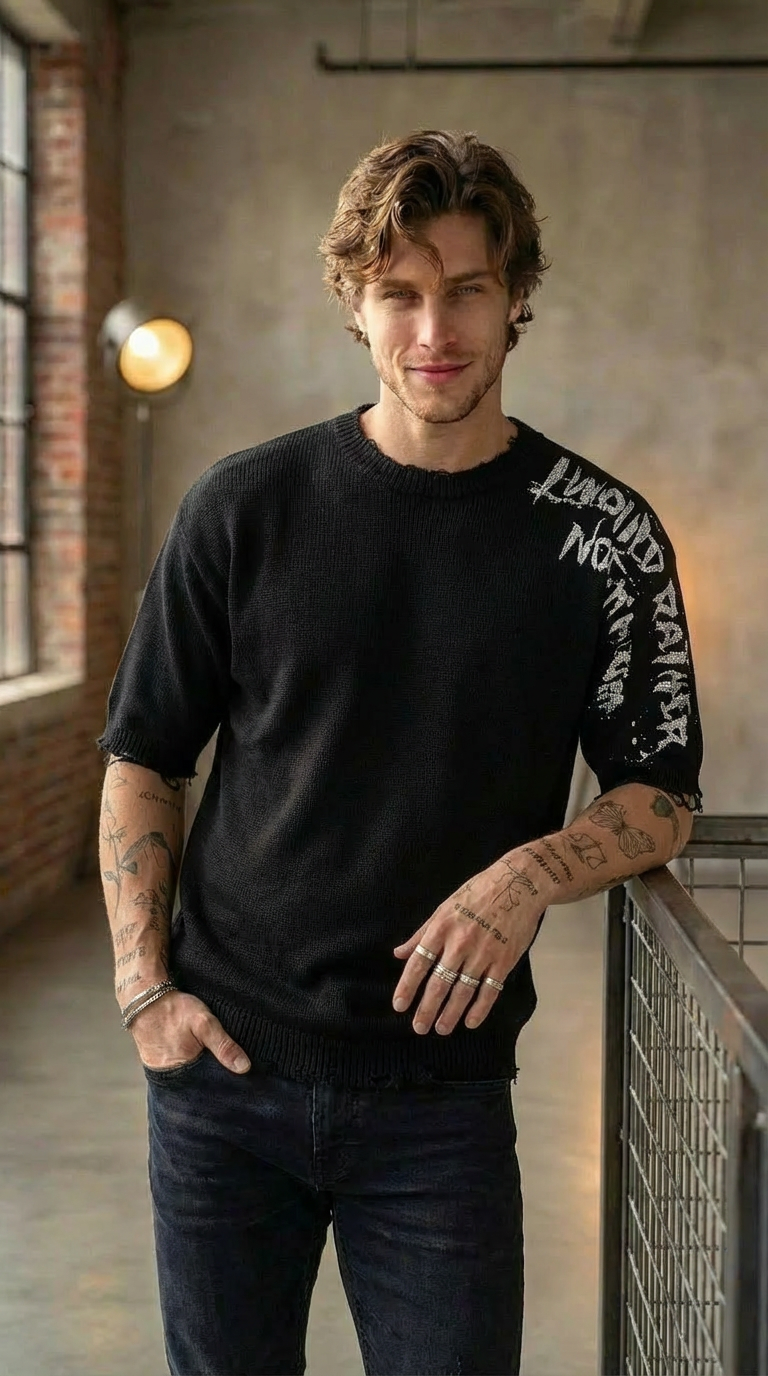 Men’s Drop-Shoulder Streetwear Tee – Bold Letter Graphic Print